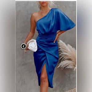 One Shoulder Moxie Dress rouched slit party dress